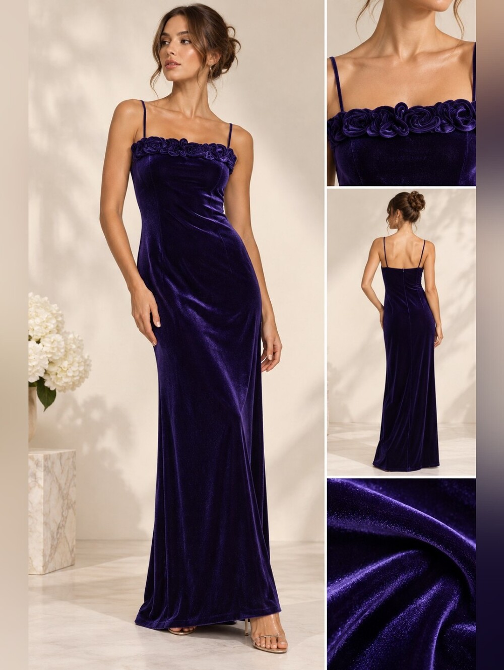 NWOT! Morgan & Co Velvet Metallic Purple Maxi Dress
